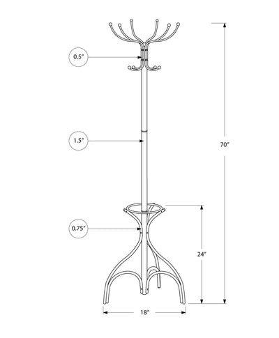 Coat Rack - 70"H / Black Metal With An Umbrella Holder - I 2031