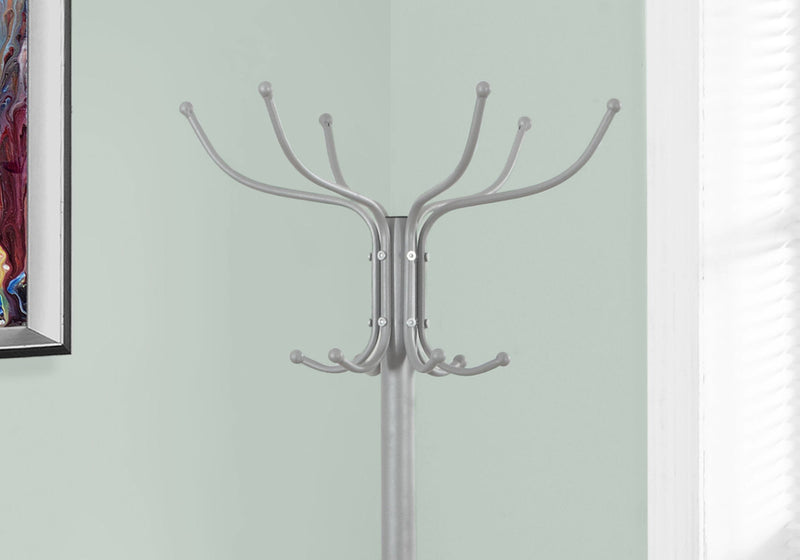 Coat Rack - 70"H / Silver Metal With An Umbrella Holder - I 2032