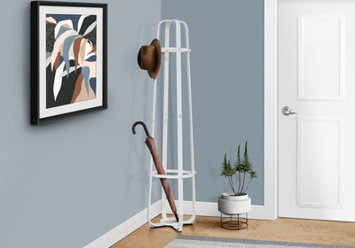 Coat Rack - 72"H / White Metal With An Umbrella Holder - I 2053