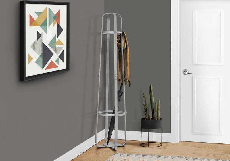 Coat Rack - 72"H / Silver Metal With An Umbrella Holder - I 2054