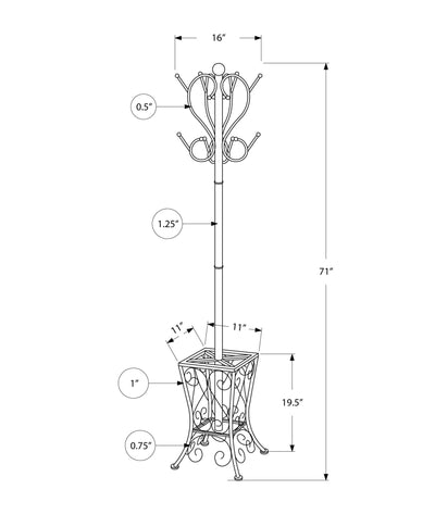 Coat Rack - 71"H / Black Metal With An Umbrella Holder - I 2060