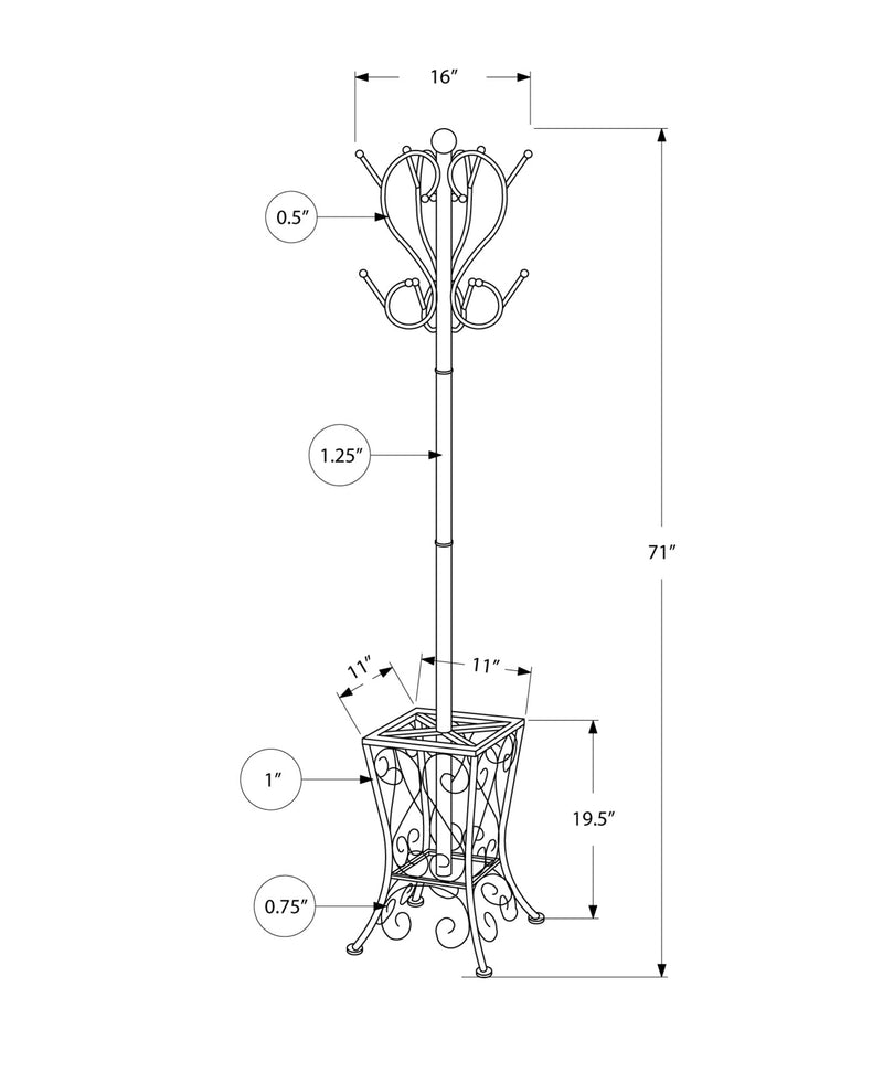 Coat Rack - 71"H / Black Metal With An Umbrella Holder - I 2060