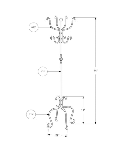 Coat Rack - 74"H / Traditional Hammered Black Metal - I 2065