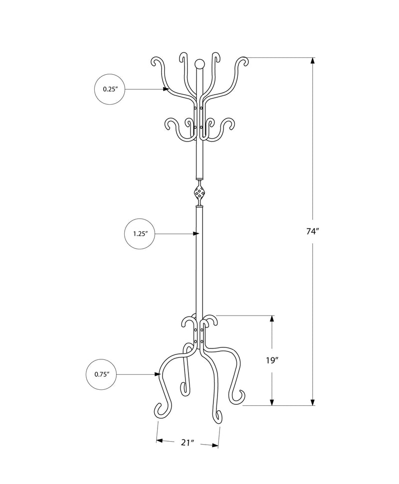 Coat Rack - 74"H / Traditional Hammered Black Metal - I 2065