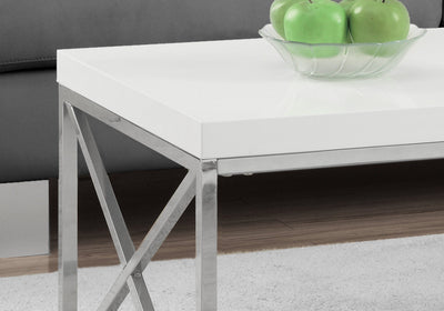 Coffee Table - Glossy White With Chrome Metal - I 3028