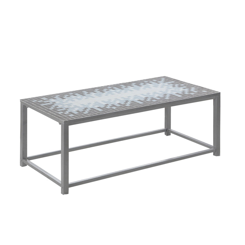 Coffee Table - Grey / Blue Tile Top / Hammered Silver - I 3140