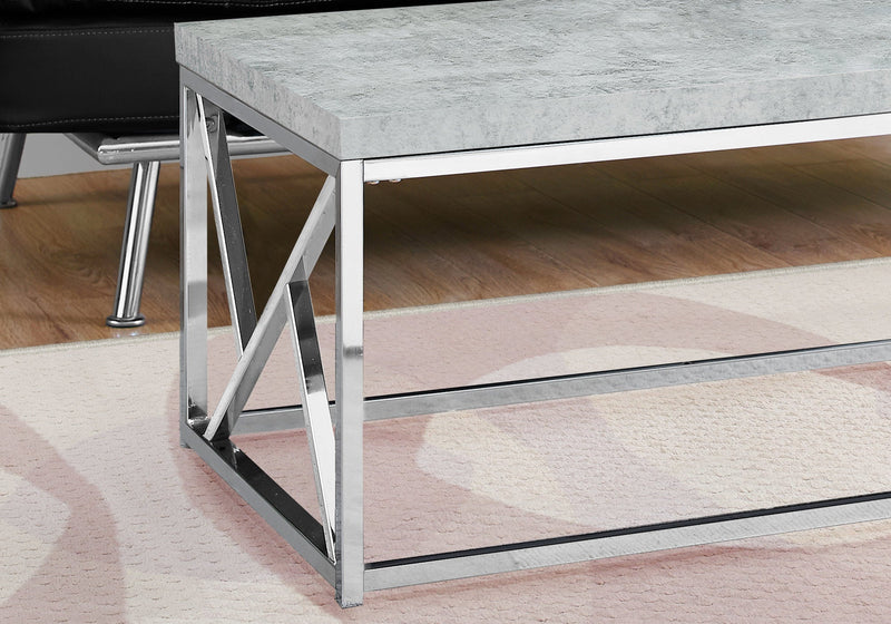 Coffee Table - Grey Cement With Chrome Metal - I 3375