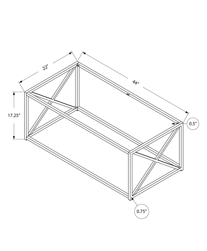 Coffee Table - 44"L / Chrome Metal With Tempered Glass - I 3440