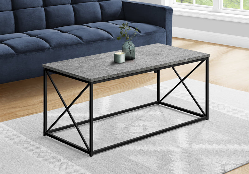 Coffee Table - 40"L / Grey Stone-Look / Black Metal - I 3785