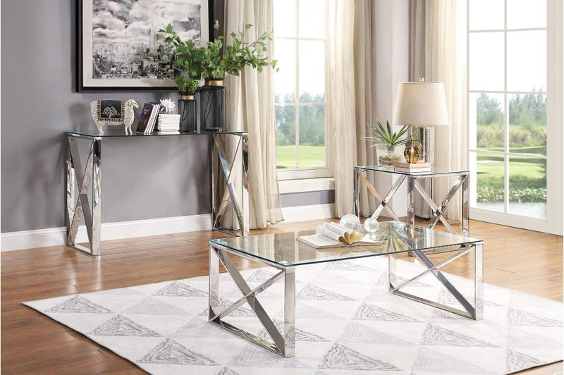 Polished Chrome Glass top Coffee Table Set - MA-3644-30+2MA-3644-04