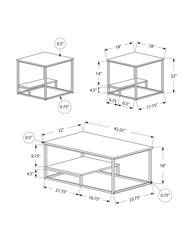 Table Set - 3Pcs Set / Black Marble / Black Metal - I 7964P