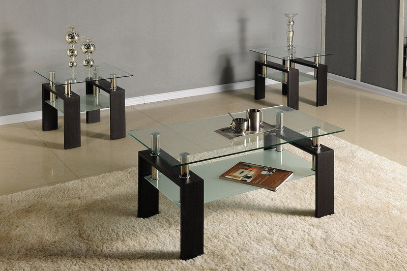 Coffee Table Set with Frosted Glass and Espresso Legs - T-5001/IF-2048-3