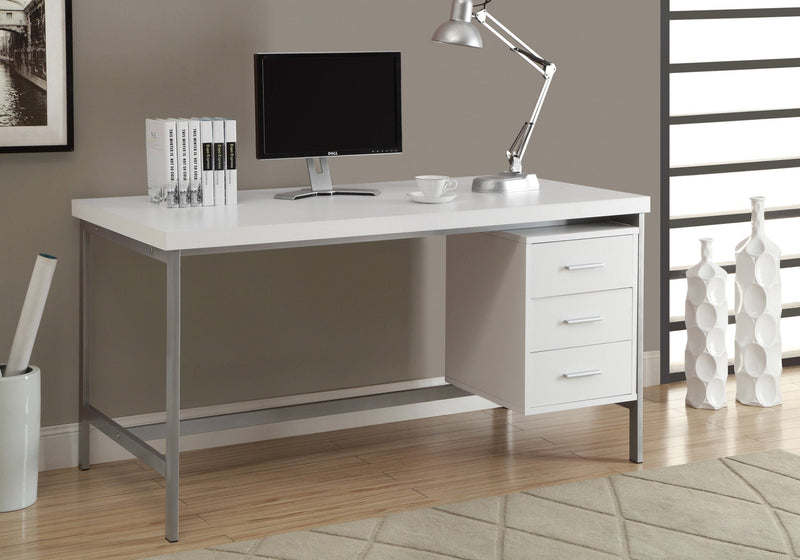 Computer Desk - 60"L / White / Silver Metal - I 7046