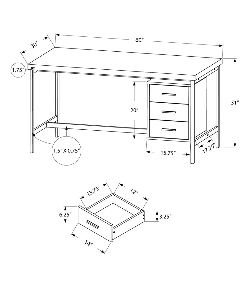 Computer Desk - 60"L / White / Silver Metal - I 7046