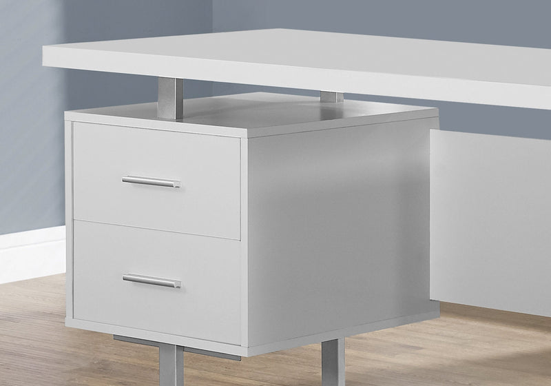 Computer Desk - 60"L / White / Silver Metal - I 7081