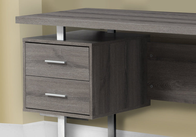 Computer Desk - 60"L / Dark Taupe / Silver Metal - I 7082