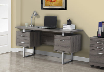 Computer Desk - 60"L / Dark Taupe / Silver Metal - I 7082