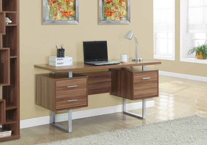 Computer Desk - 60"L / Walnut / Silver Metal - I 7083