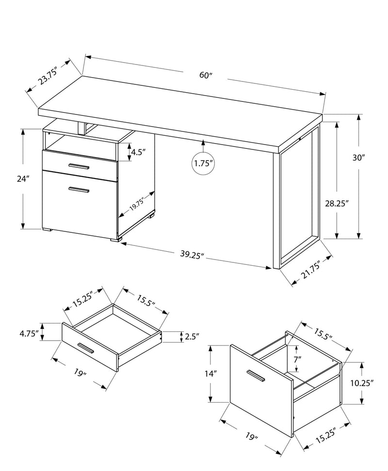 Computer Desk - 60"L / Cappuccino / Silver Metal - I 7143