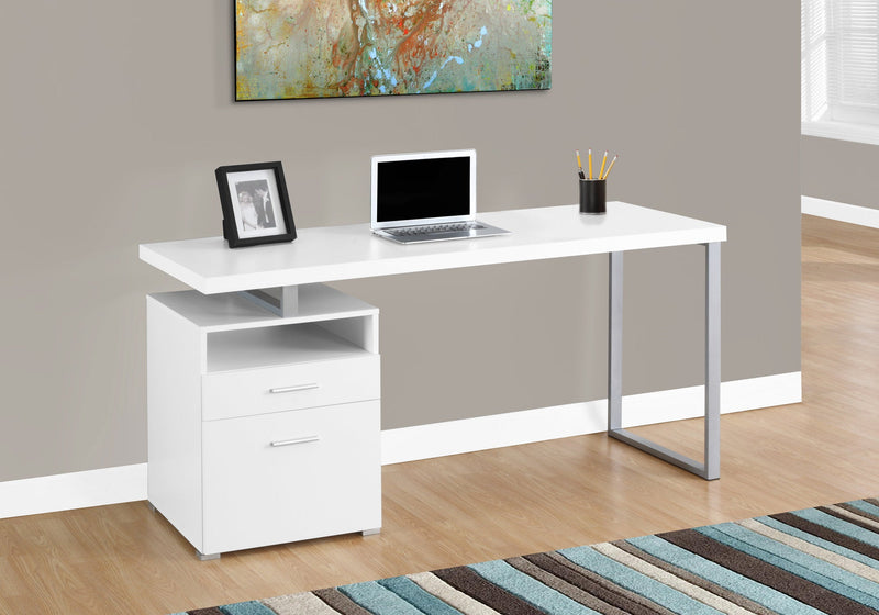 Computer Desk - 60"L / White / Silver Metal - I 7144