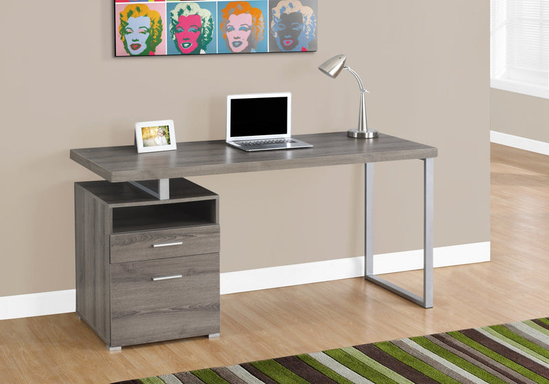 Computer Desk - 60"L / Dark Taupe / Silver Metal - I 7145