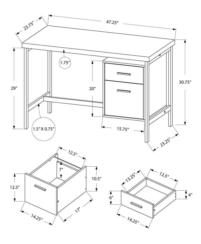 Computer Desk - 48"L / White / Silver Metal - I 7149