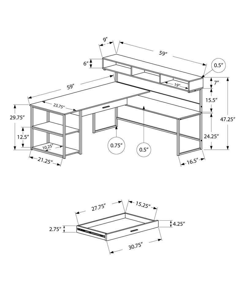 Computer Desk - Grey / Black Metal Corner - I 7160