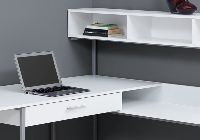 Computer Desk - White / Silver Metal Corner - I 7162