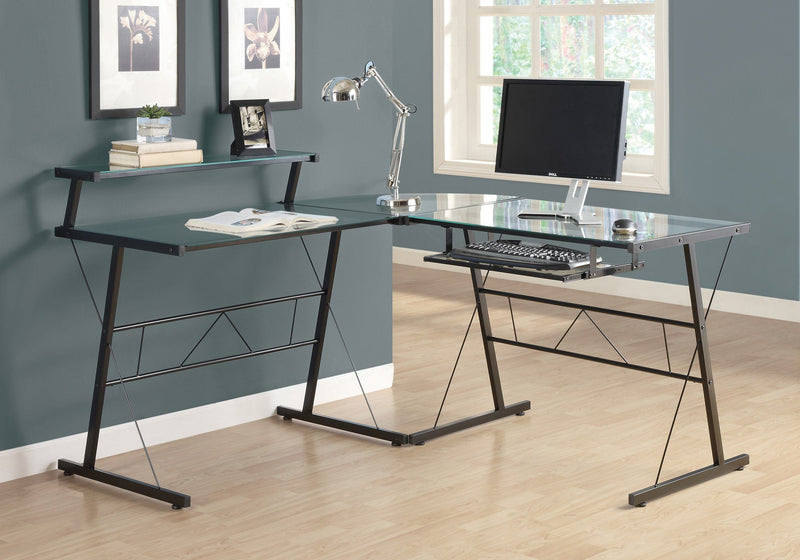 Computer Desk - Black Metal Corner With Tempered Glass - I 7172