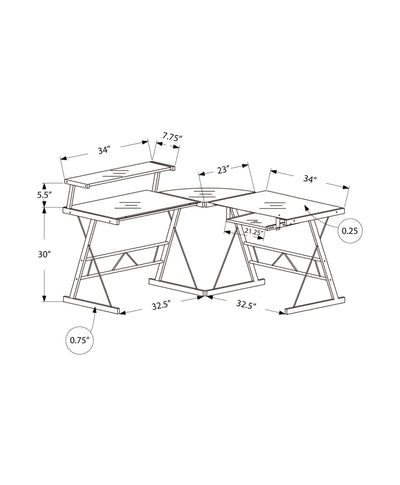 Computer Desk - Black Metal Corner With Tempered Glass - I 7172