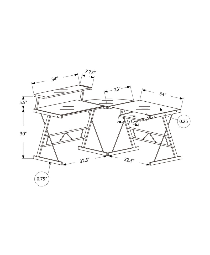 Computer Desk - Black Metal Corner With Tempered Glass - I 7172