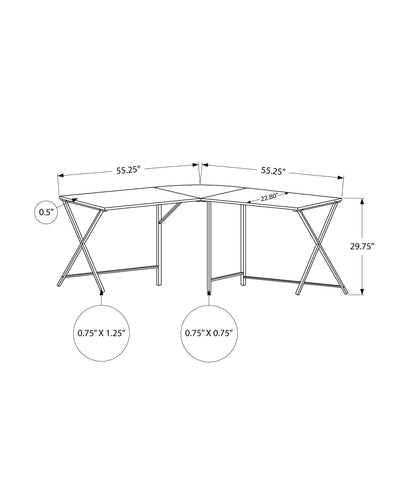 Computer Desk - 55"L / White Top / Black Metal Corner - I 7195