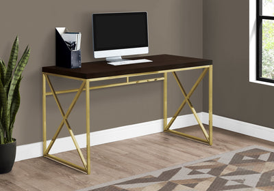 Computer Desk - 48"L / Cappuccino / Gold Metal - I 7201