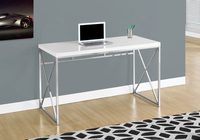 Computer Desk - 48"L / Glossy White / Chrome Metal - I 7205