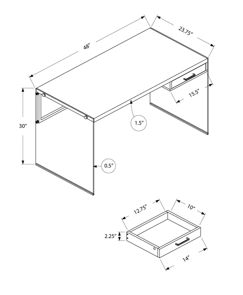 Computer Desk - 48"L / Glossy White / Tempered Glass - I 7209