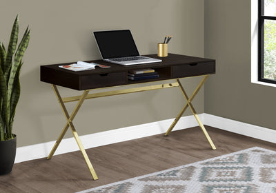 Computer Desk - 48"L / Cappuccino / Gold Metal - I 7210