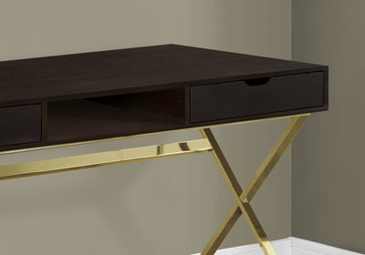 Computer Desk - 48"L / Cappuccino / Gold Metal - I 7210