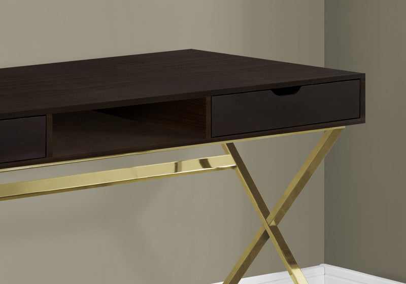 Computer Desk - 48"L / Cappuccino / Gold Metal - I 7210