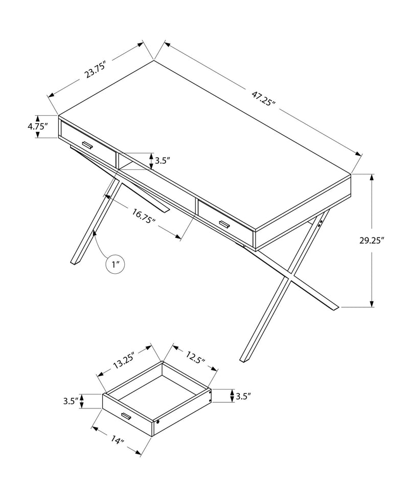 Computer Desk - 48"L / Glossy White / Chrome Metal - I 7211