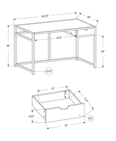 Computer Desk - 42"L / Grey / Dark Grey Metal - I 7217