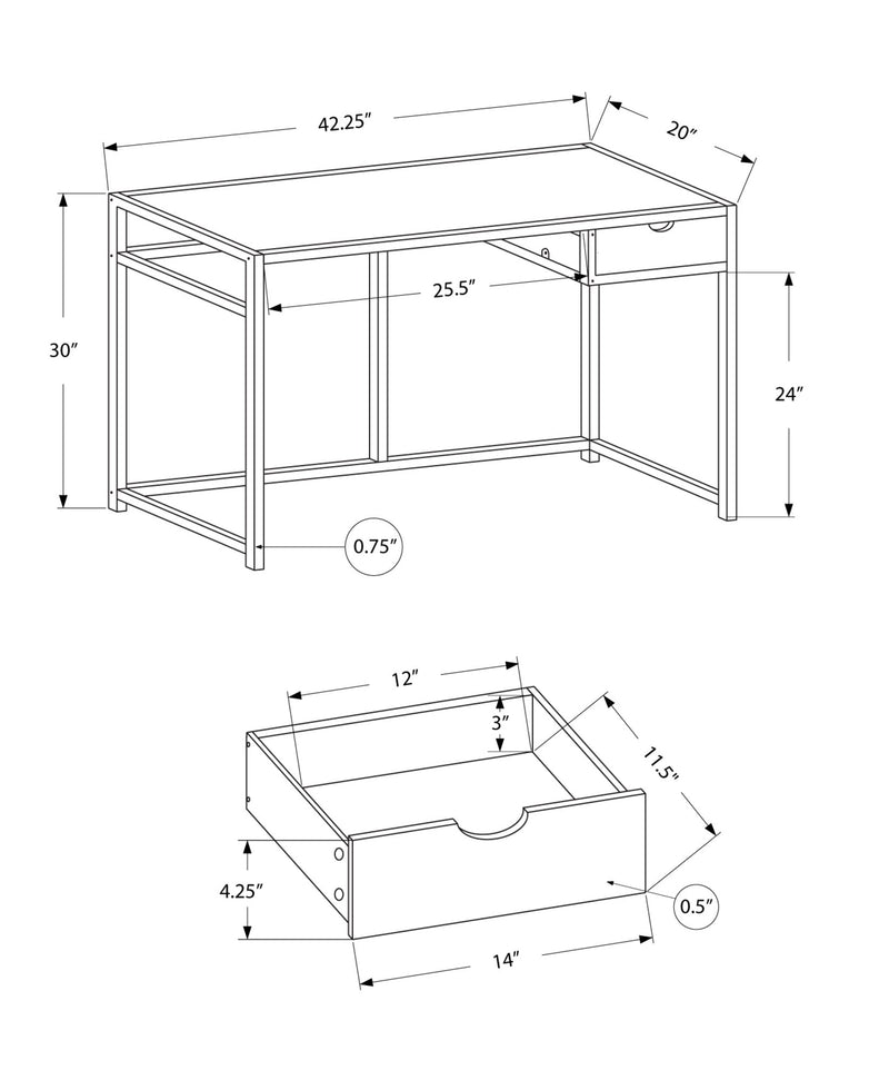 Computer Desk - 42"L / Grey / Dark Grey Metal - I 7217