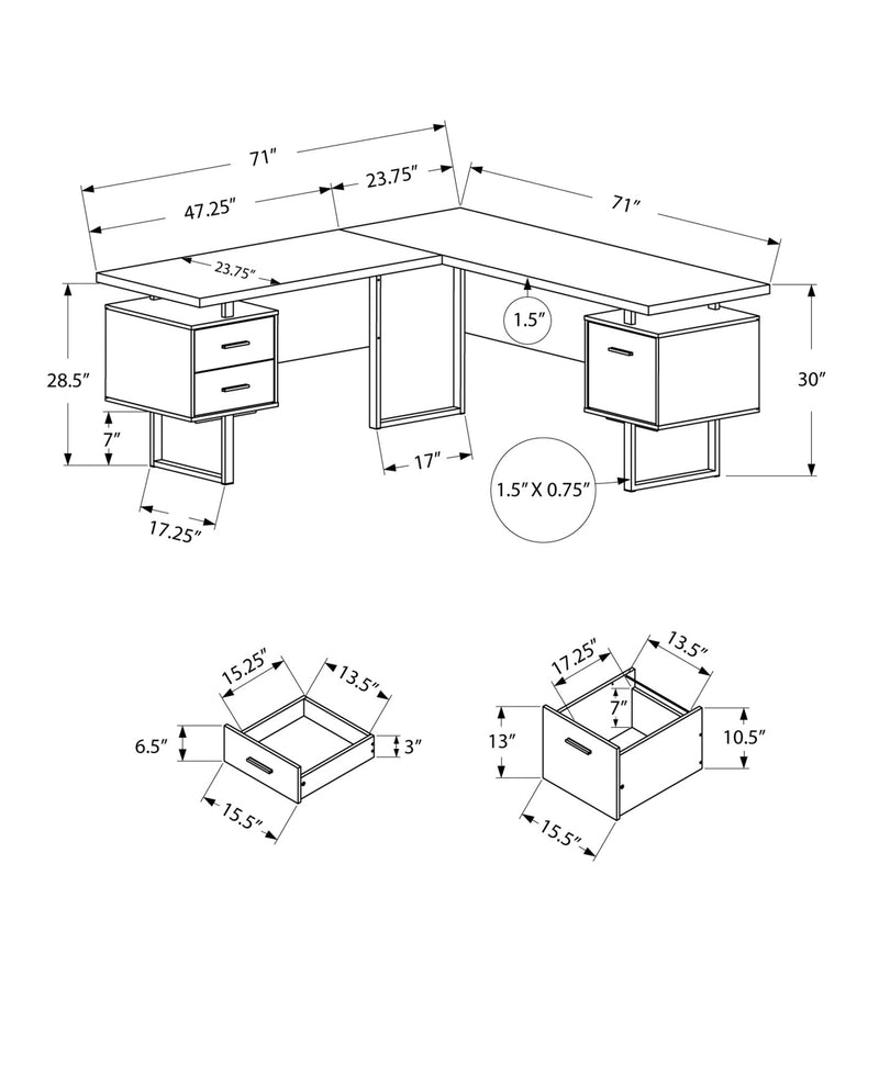 Computer Desk - 70"L / Dark Taupe Left Or Right Facing - I 7304