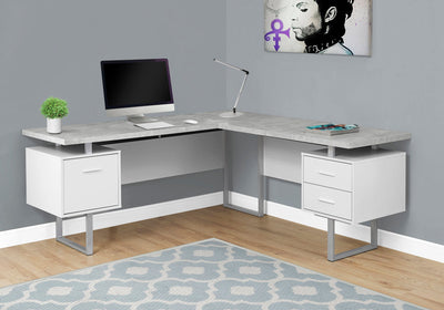 Computer Desk - 70"L White / Cement-Look Left/Right Face - I 7307