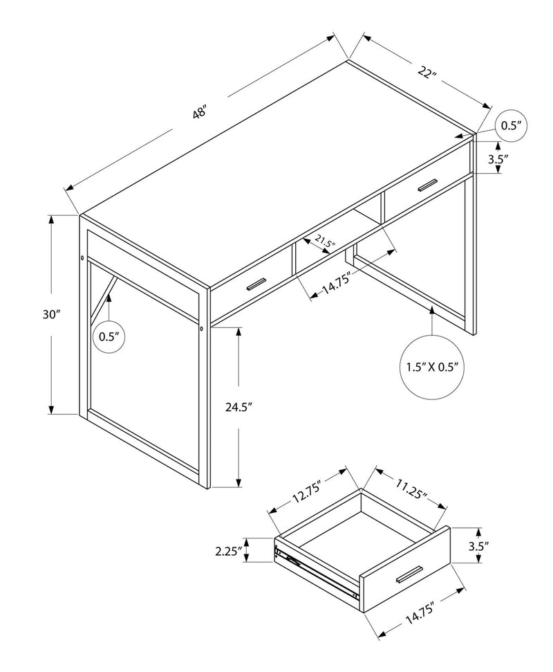 Computer Desk - 48"L / White / Silver Metal - I 7364