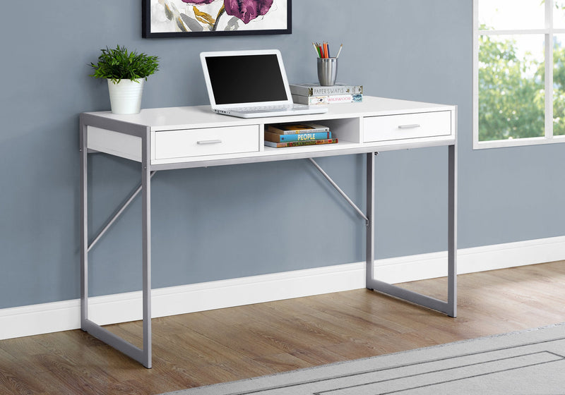 Computer Desk - 48"L / White / Silver Metal - I 7364