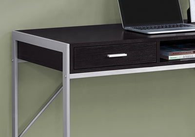 Computer Desk - 48"L / Cappuccino / Silver Metal - I 7366