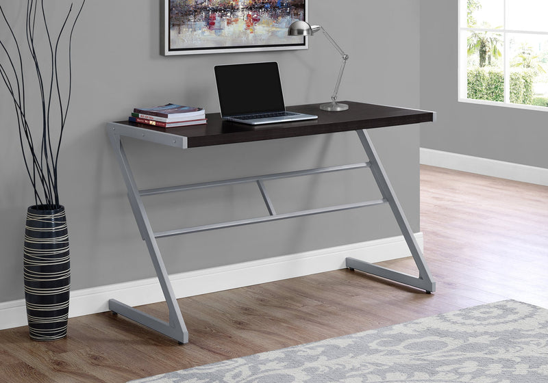 Computer Desk - 48"L / Cappuccino / Silver Metal - I 7374