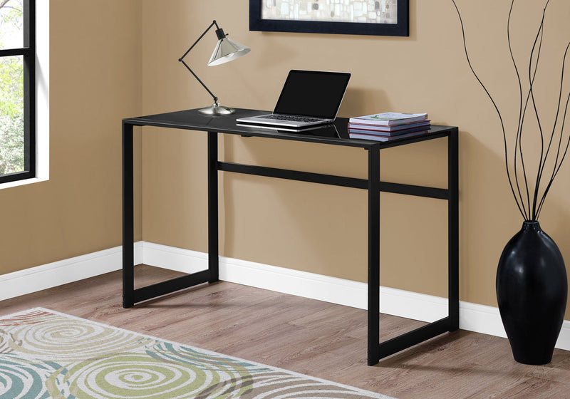 Computer Desk - 48"L / Black Metal / Black Tempered Glass - I 7379