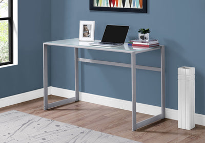 Computer Desk - 48"L / Silver Metal/ White Tempered Glass - I 7380