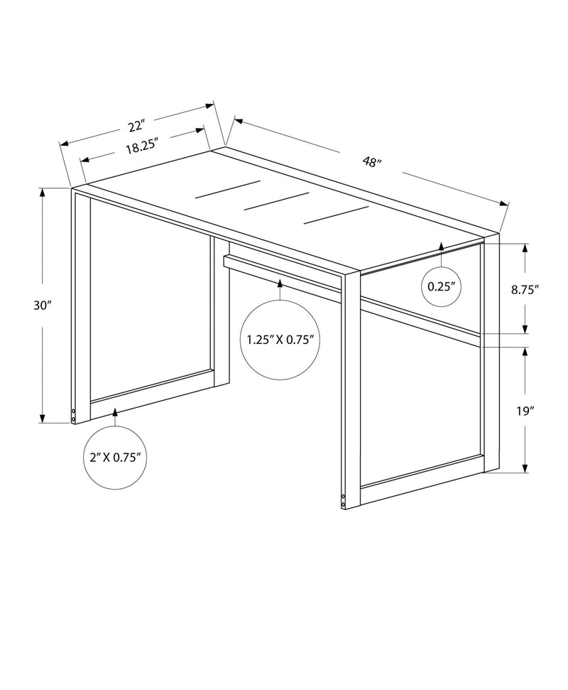 Computer Desk - 48"L / Silver Metal/ White Tempered Glass - I 7380